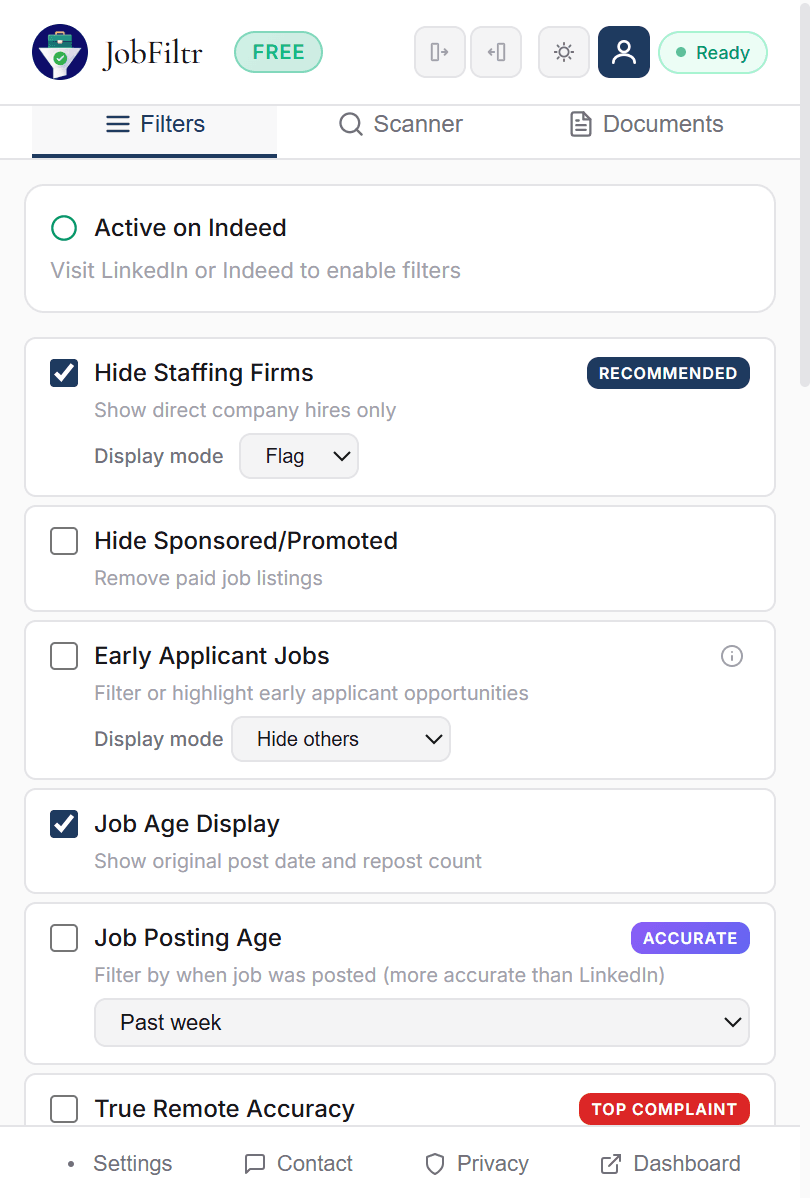 JobFiltr Filters - Light Mode